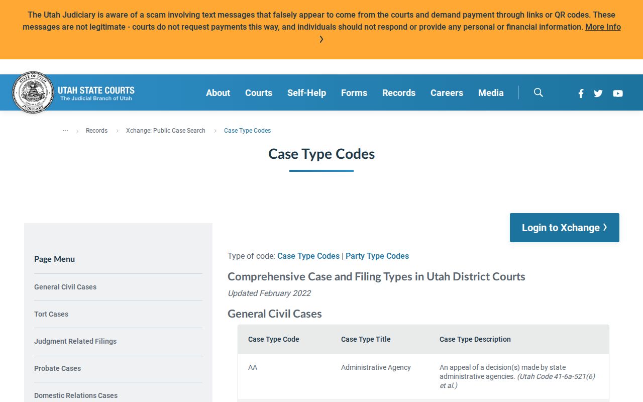Box Elder County criminal docket case-type codes