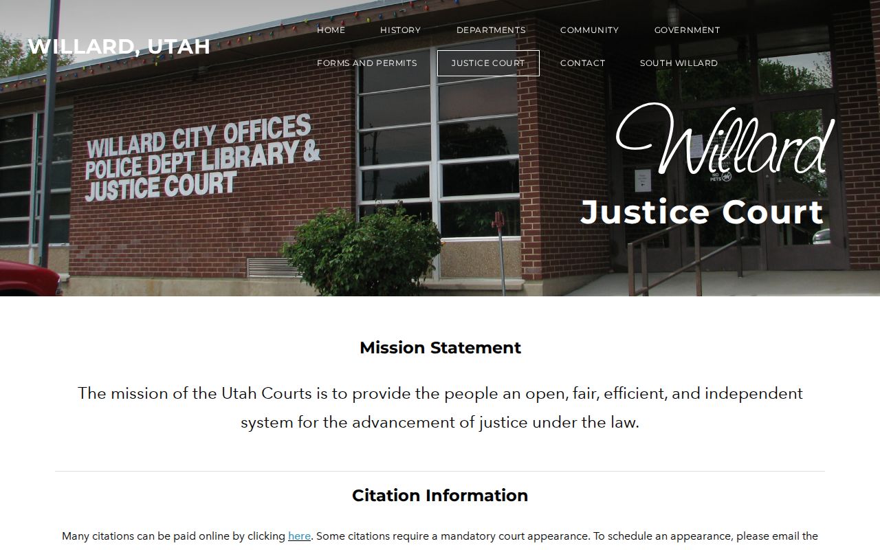 Official Willard Justice Court citation and payment instructions