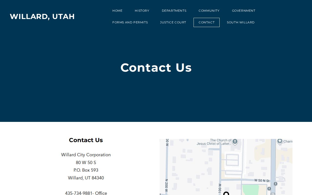 Willard City contact page distinguishing city offices and court contact