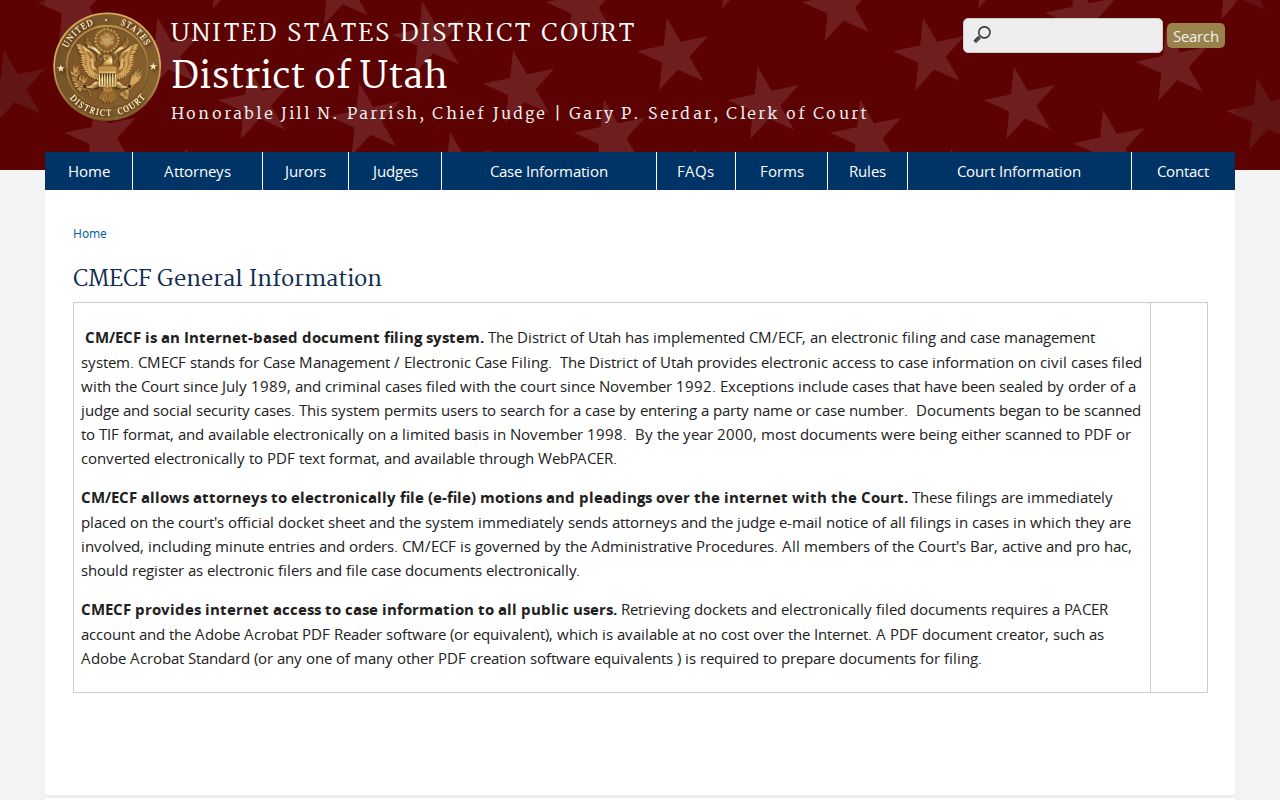 District of Utah CM/ECF information for federal Box Elder County matters