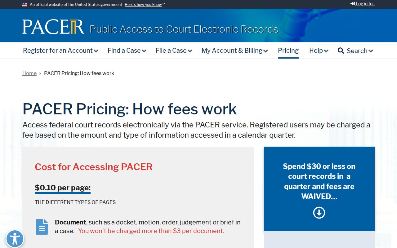 PACER federal docket fee information for Box Elder County researchers